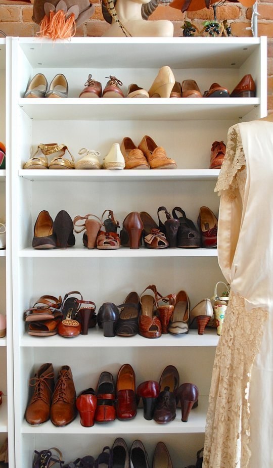 An old bookcase will work great for organizing shoes in your closet