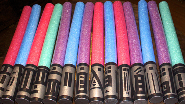 Turn your pool noodles into light sabers with a little duct tape and creativity!